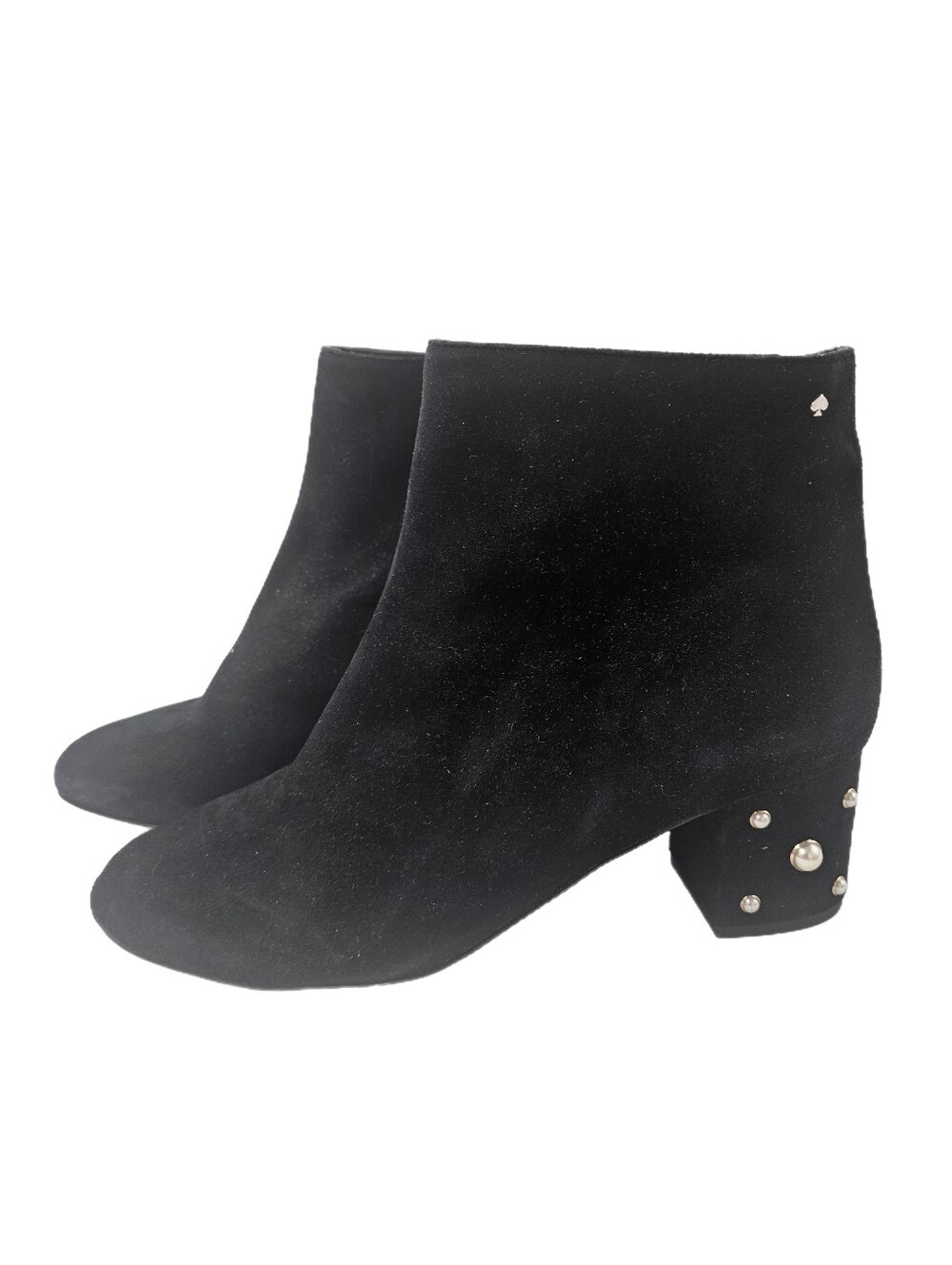 Kate Spade Taraji Black Suede Pearl Block Heel Ankle Booties Size 11B NWOB